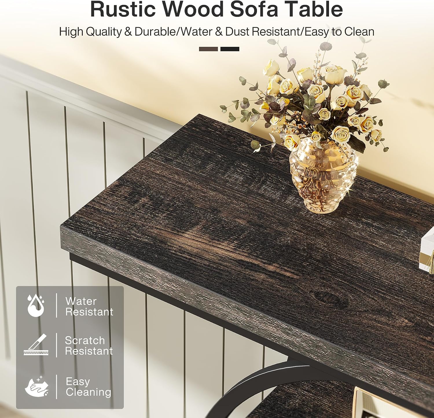 Tribesigns 41.3' Console Table, Industrial 4-Tier Sofa Table Entryway Table with Circle Base, Narrow Wood Accent Tables with Storage Shelves for Living Room, Hallway, Foyer, Charcoal Black