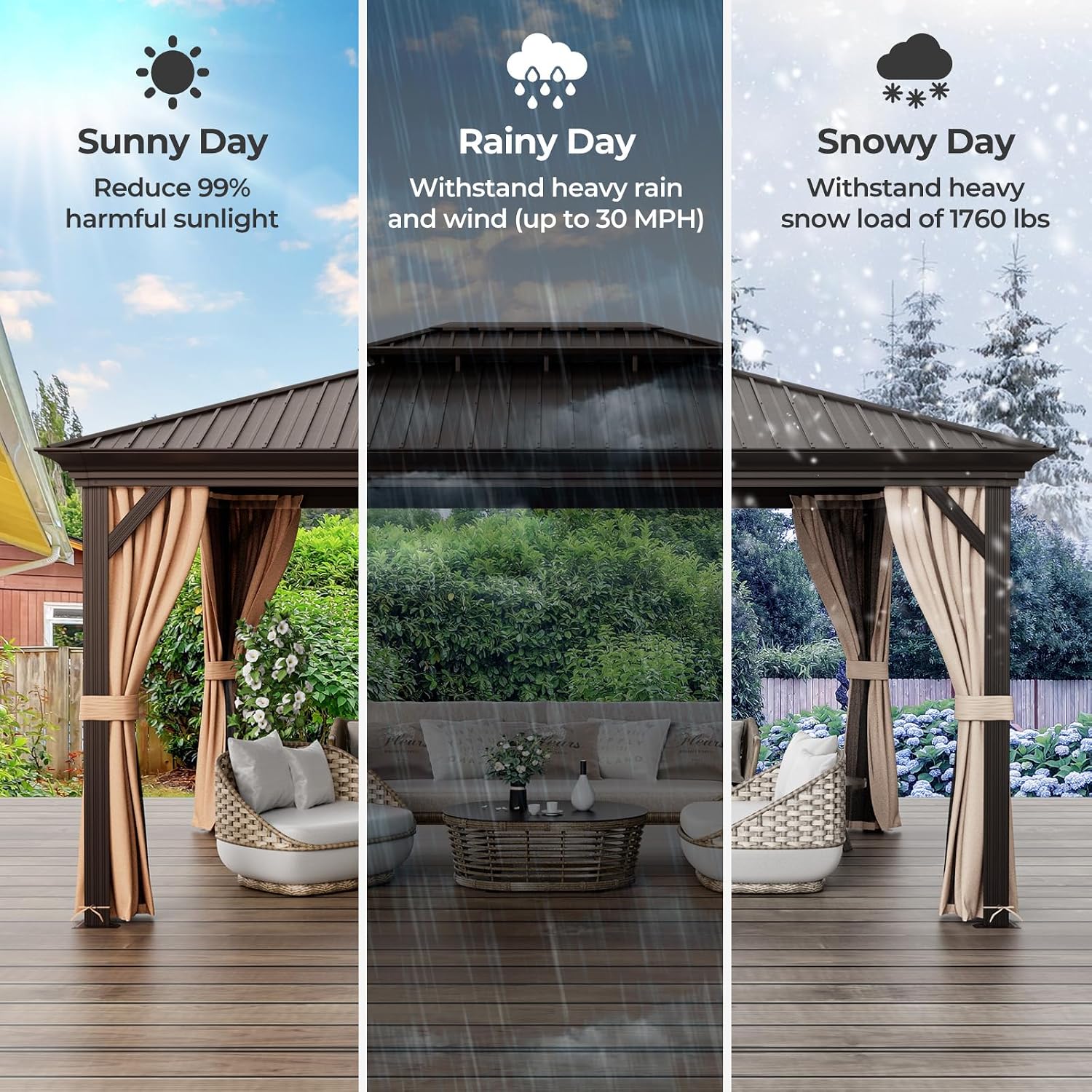 Tangkula 12x16 Ft Hardtop Double-Roof Patio Gazebo with Galvanized Steel Roof, Aluminum Frame, Tan Color