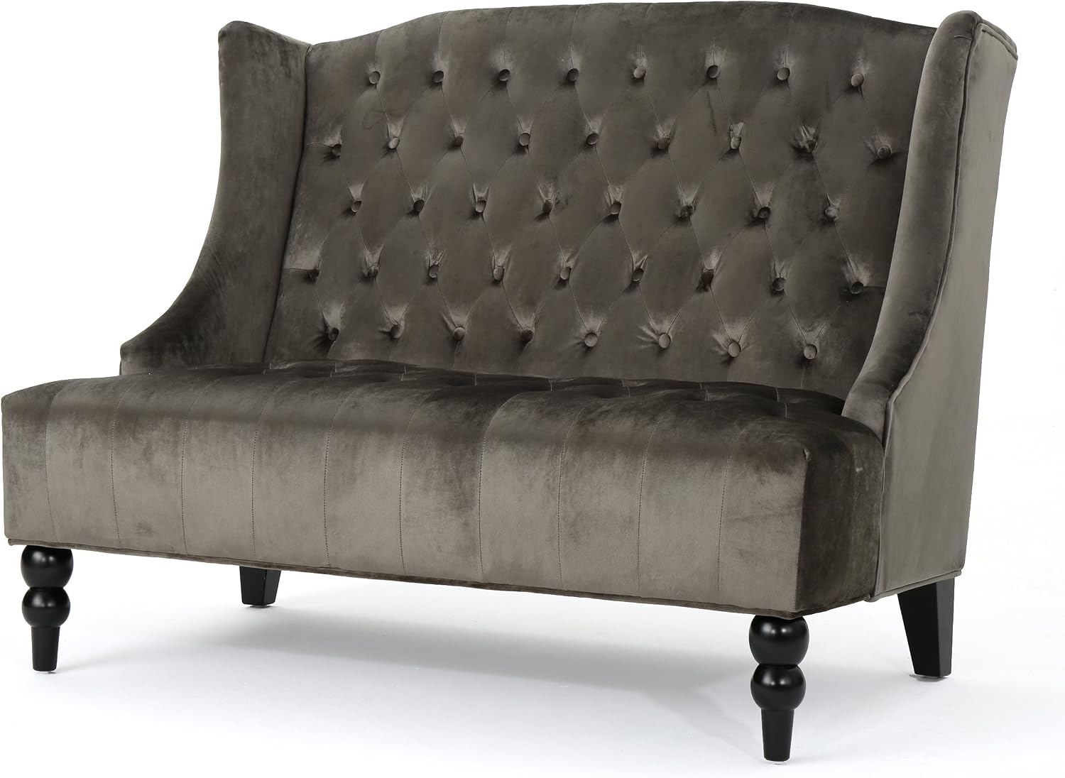 Modern Tufted Velvet Wingback Loveseat, Tufted Velvet 2 Seat Couch Sofas with High Back Thick Padded Cushioned Seats for Living Room, Victorian Style, Grey