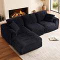 108' Modular Sectional Sofa Couches L Shaped Couch 3 Seater Cloud Sofa Memory Foam Sectional Couches for Living Room, Boneless Couch with Ottoman, Corduroy, Black