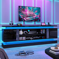 chartustriable 81IN LED TV Stands w/Power Outlet for 90/80/75 Inch TVs,High Glossy Modern Tall Entertainment Center TV Media Console Gaming with 2 Storage Cabinets,Dual LED Lights,Black