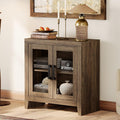 WAMPAT Farmhouse TV Stand for TVs up to 50', Rustic Wood Entertainment Center with Adjustable Shelf, Glass Doors & Storage, Media Console Cabinet for Living-Room, Bedroom, Brown