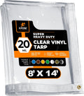 8' x 14' Clear Vinyl Tarp - Super Heavy Duty 20 Mil Transparent Waterproof PVC Tarpaulin with Brass Grommets - for Patio Enclosure, Camping, Outdoor Tent Cover, Porch Canopy - by Xpose Safety