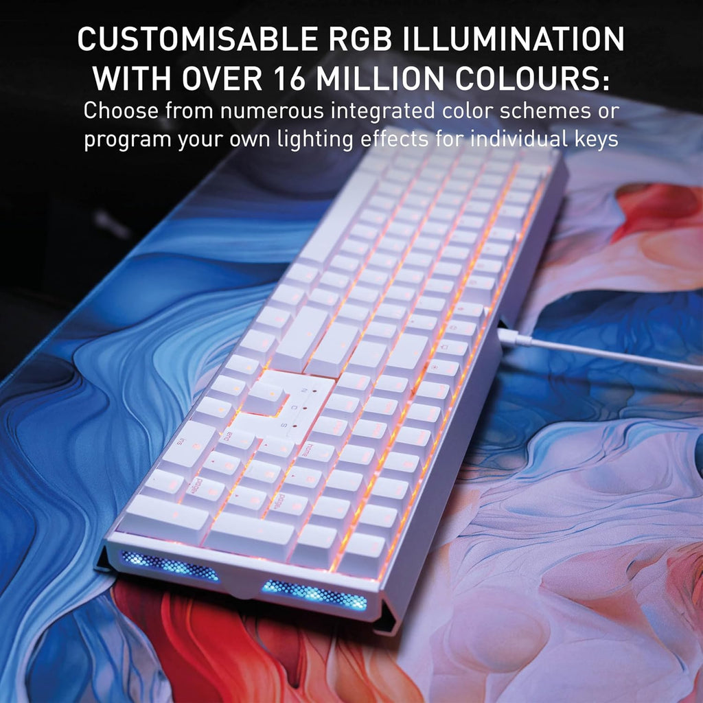 MX 3.1, Wired Mechanical Gaming Keyboard, Durable Aluminum Housing, RGB Lighting, Integrated Damping Mechanisms, USB-A, MX2A Silent RED Switches, White