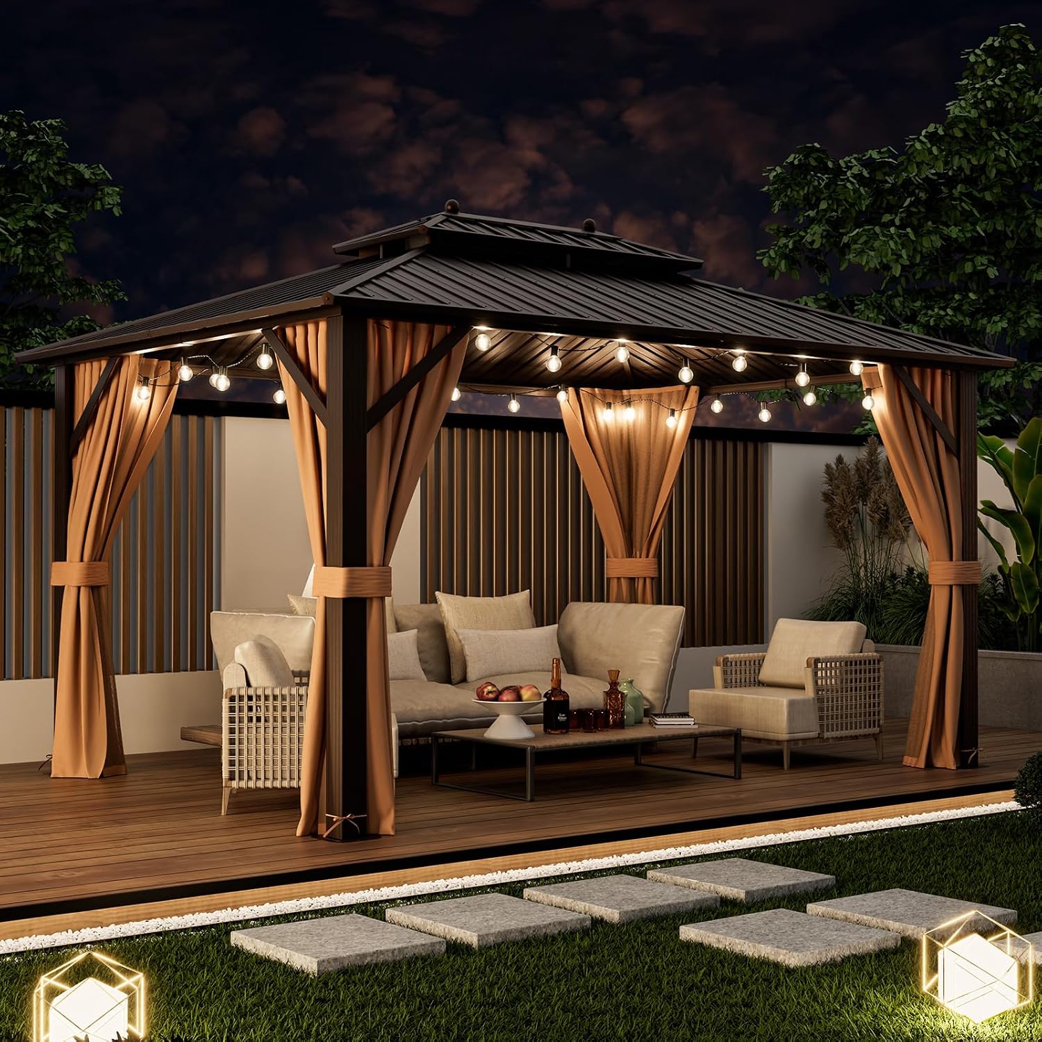 Tangkula 10x13 FT Hardtop Gazebo, Patio Gazebo with Galvanized Steel Double Roof & Aluminum Frame, Permanent Pavilion Outdoor Gazebo with Netting & Curtains for Patio, Garden, Lawn, Backyard, Deck