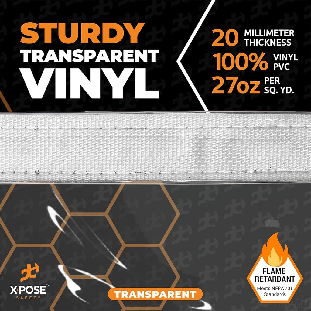 8' x 15' Clear Vinyl Tarp - Fire Retardant 20 Mil Super Heavy Duty Transparent Waterproof PVC Tarpaulin with Brass Grommets - for Patio Enclosure, Temporary Wall, Multipurpose - by Xpose Safety
