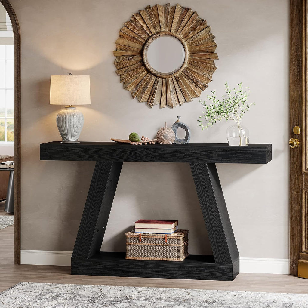 Tribesigns Farmhouse Console Table, 55-Inch Rustic Sofa Table with Storage, Industrial Wooden Entryway Table for Hallway, Living Room, Black