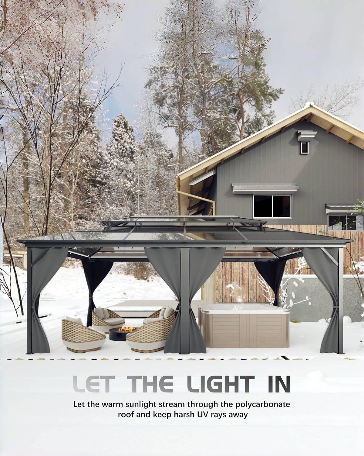 12' x 20' Permanent Hardtop Gazebo - Heavy Duty Aluminum Frame with Double Roof, Includes Curtains & Netting for Patio/Backyard/Garden (All-Weather)