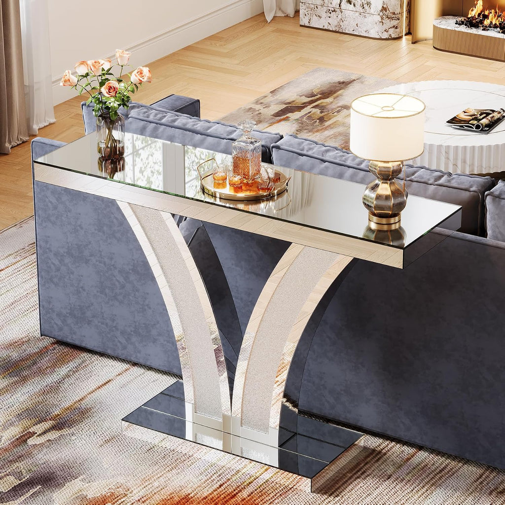 Tribesigns Mirrored Console Table, Modern Sliver Entryway Sofa Table with Crystal Inlay Frames for Living Room, Hallway, Foyer