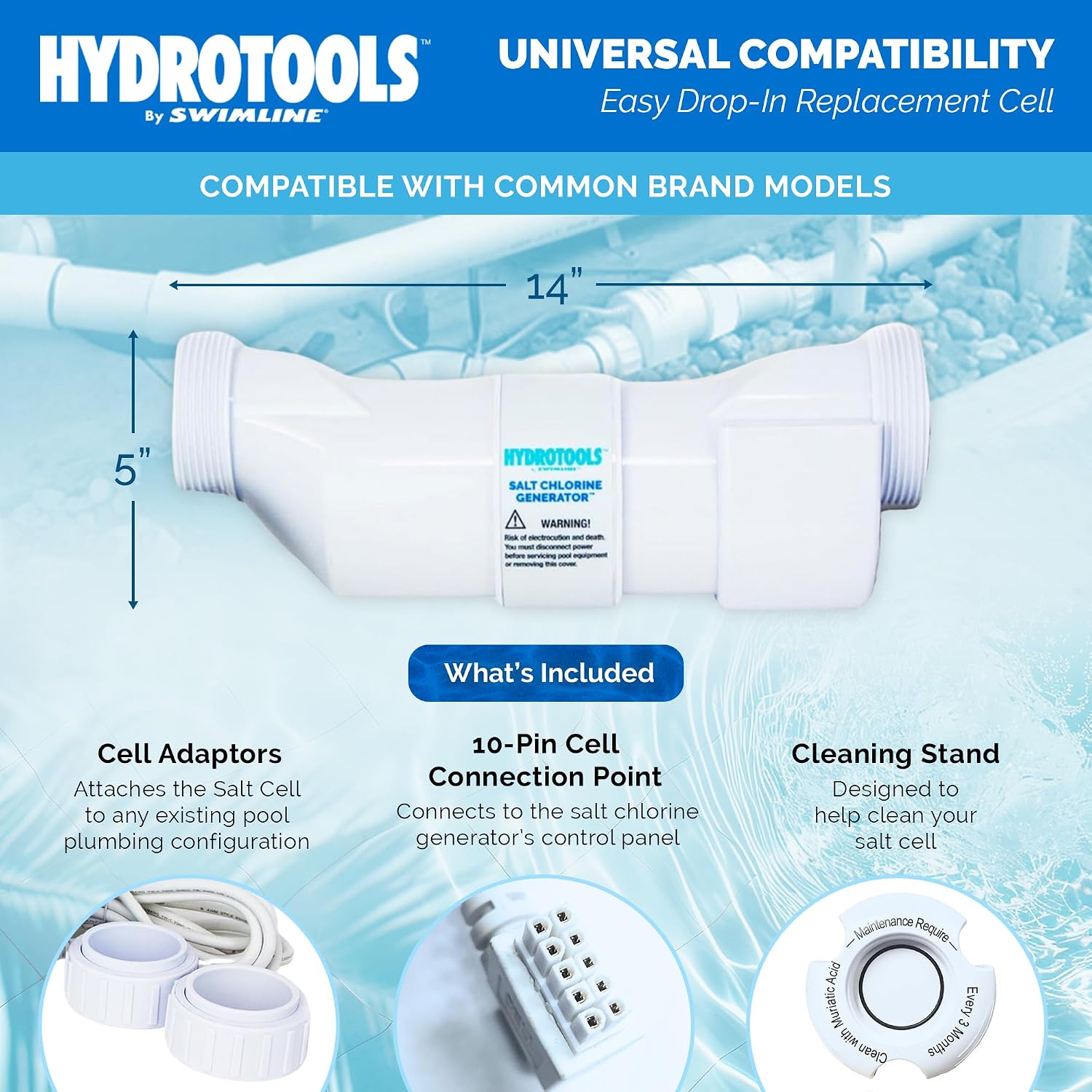 SWIMLINE HYDROTOOLS Pool Salt Replacement Cell for Water Chlorinator Systems for Pools Up to 25,000 Gallons | 13 Titanium Plates, Hayward Compatible, Easy Install Above & Inground Pool Generators
