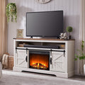 OKD Fireplace TV Stand for 65+ Inch TV, 33' Tall Highboy Farmhouse Entertainment Center w/ 23'' Electric Fireplace, Rustic Media Console w/Sliding Barn Door for Living Room, Antique White