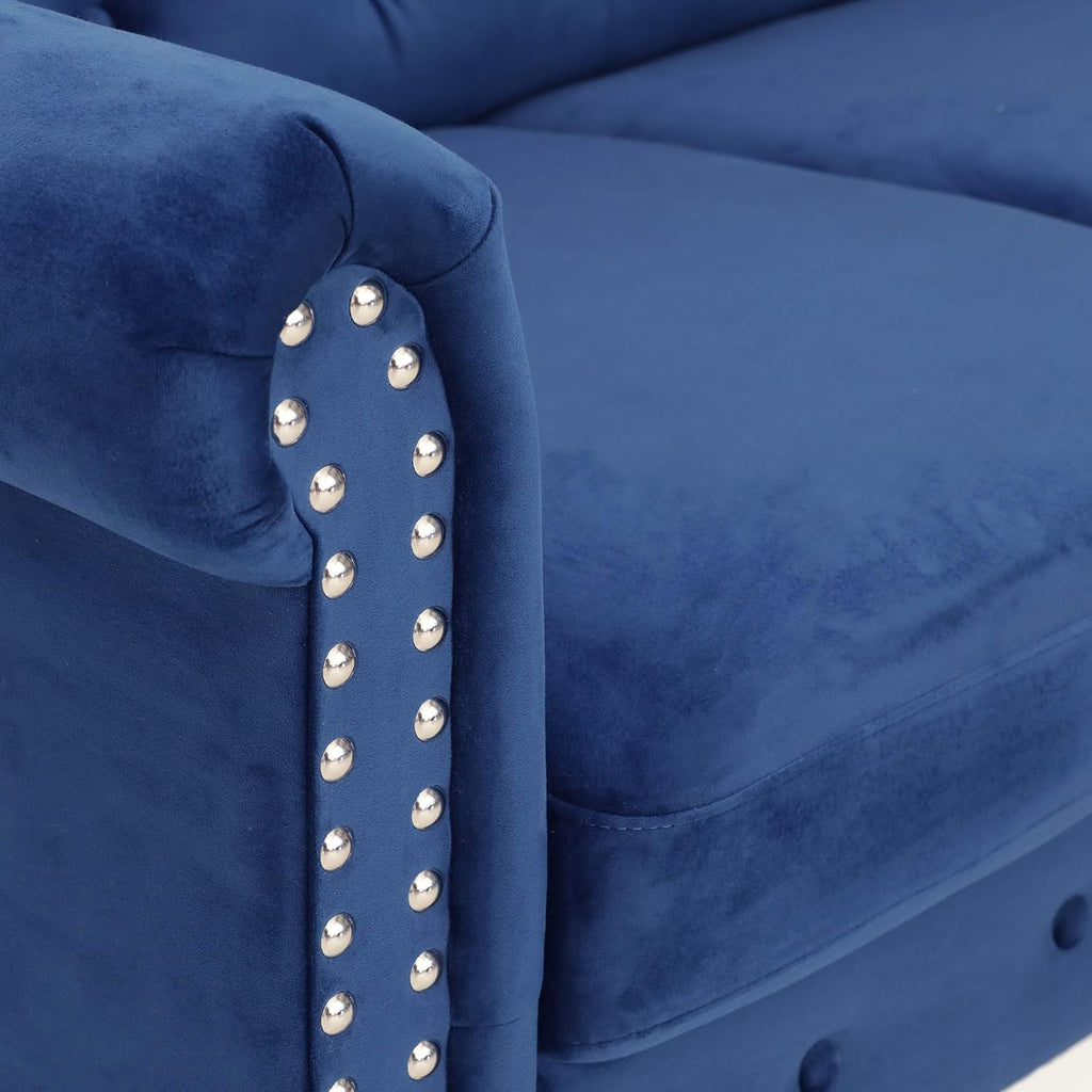 Furinno Bastia Vintage Modern Chesterfield Button Tufted Loveseat/Sofa Couch for Living Room, Navy Velvet