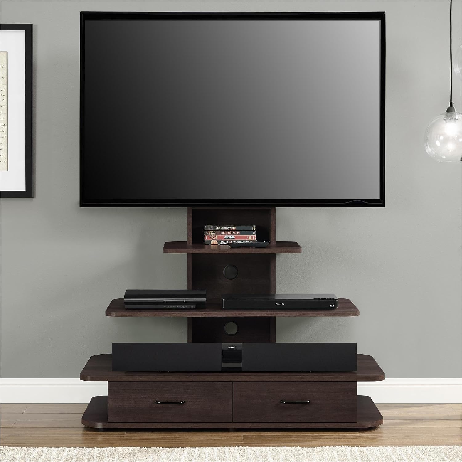 Ameriwood Home Galaxy TV Stand with Mount and Drawers for TVs up to 70', Espresso