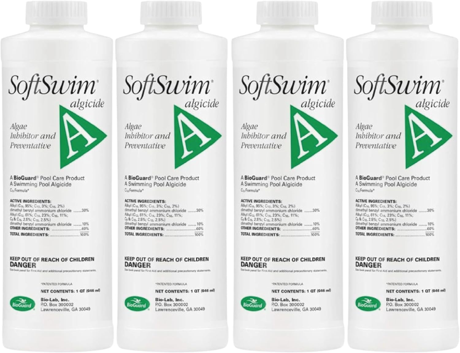 BioGuard SoftSwim A, 1 qt, Pack of 4, Algae Inhibitor & Preventative, Swimming Pool Algaecide, Prevents All Types of Algae Growth