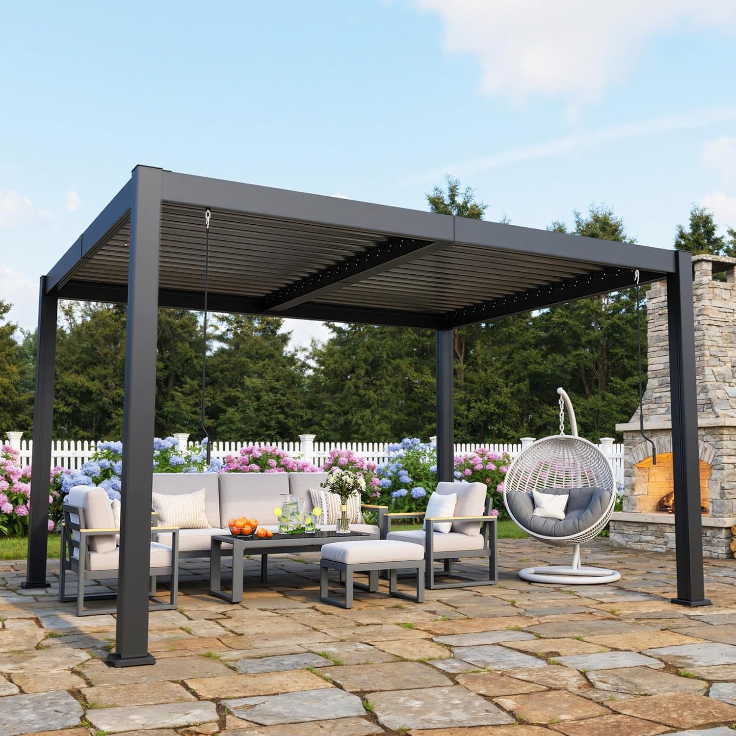 Kiss the Water 10'x12' Adjustable Louvered Pergola, Heavy-Duty Metal Outdoor Pergola, Metal Hardtop Gazebo with Adjustable Roof for Patio, Deck, Garden, Yard, Dark Gray