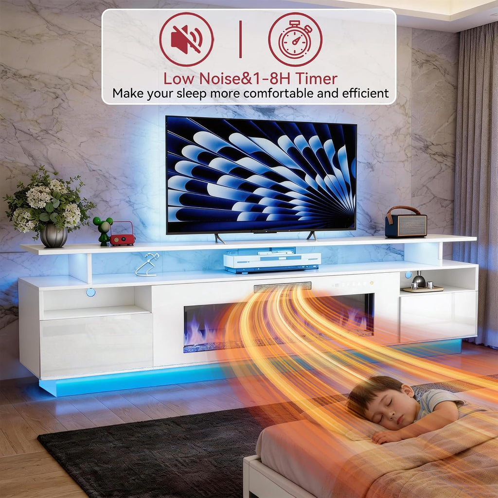 FJTJBSI 70' Fireplace TV Stand with 36' Electric Fireplace Entertainment Center with Charging Station and LED Light Console Table for Television up to 80 inch with Storage for Living Room