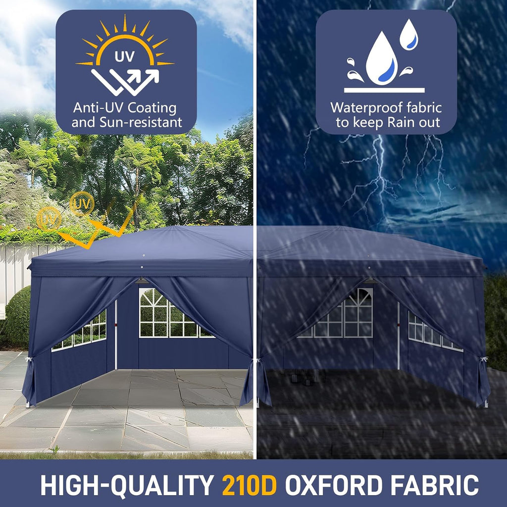 Outvita Canopy Tent Pop Up 10x20 ft, One Push Setup Instant Outdoor Sun Shelter with 6pcs Sidewalls and Carry Bag for Party Wedding Graduation Event Commercial Trade