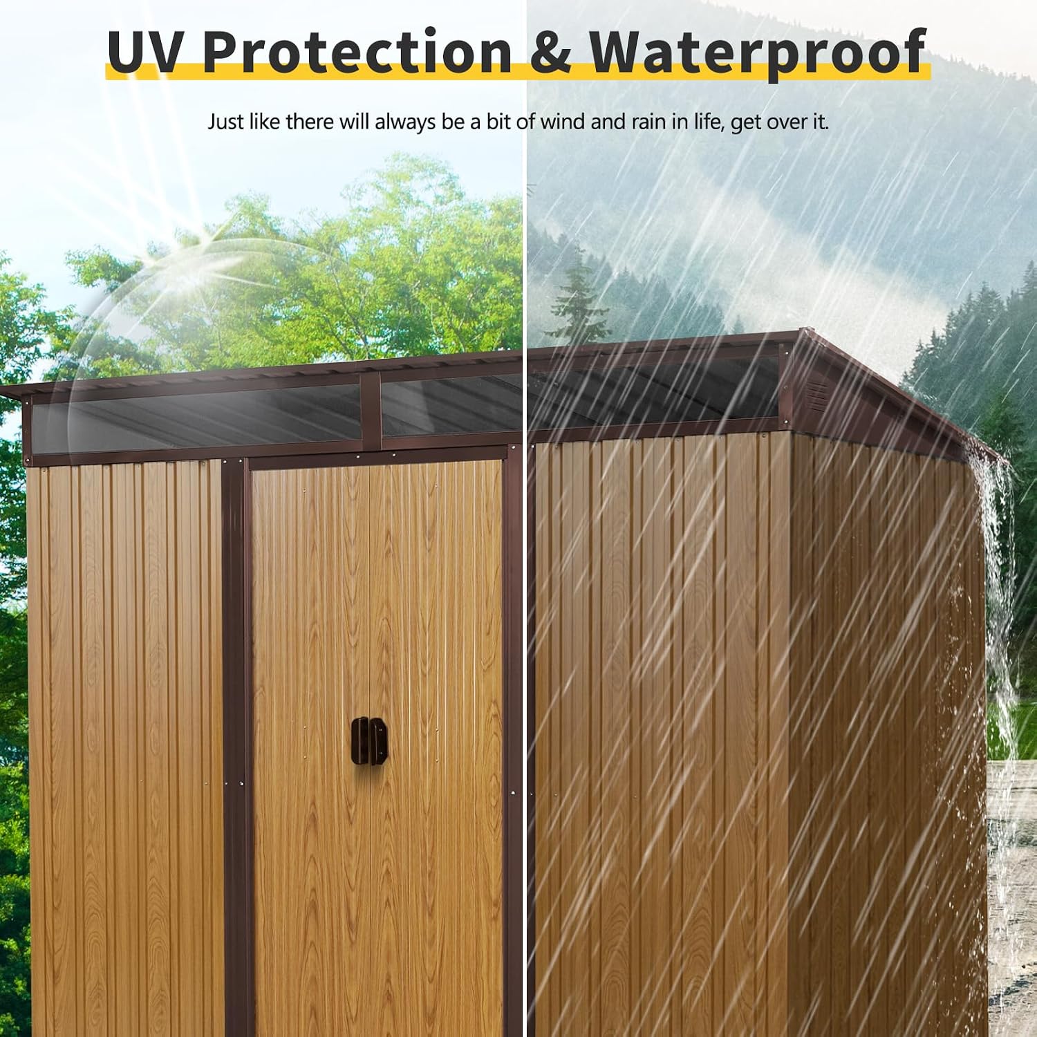 Ball & Cast 8x6 FT Outdoor Metal Storage Shed,Waterproof Garden Organizer Tool House with Foundation,Shelter Cabinet w/ 2 Transparent Panels Vents & Sliding Door,for Patio,Lawn,Coffee