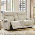 CHITA Genuine Leather Power Recliner Sofa, Wall Hugger Reclining Loveseat with Console, Power Headrest, Dual Motor, Wireless & USB Charging Ports, Recliner Couch for Living Room, RV, Leather in Cream