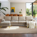 VINGLI 110' Large U-Shape Sectional Sofa Couch with 51' D Double Chaise for Living Room, Modern Sectional Couch Set with Soft 5.9' Thickness Seating Padding, Chenille Fabric,Metal Gold Legs(Khaki)