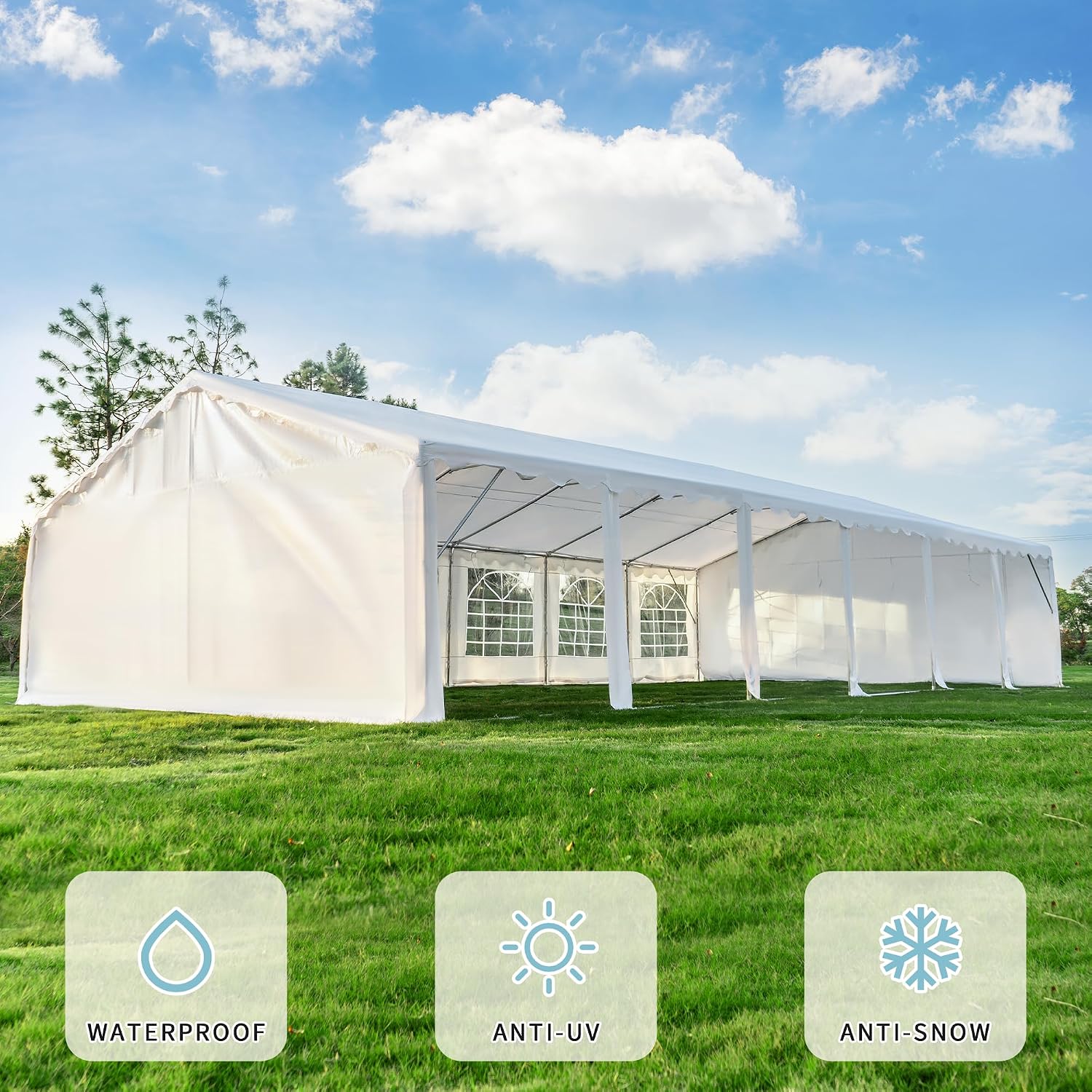 EROMMY 20x40ft Party Tent, Outdoor Wedding Heavy Duty Large Canopy Carport with Removable Sidewalls, 2 Roll-up Doors, 4 Storage Bags, Gazebo Shelter Tent for Party Event Commercials, White