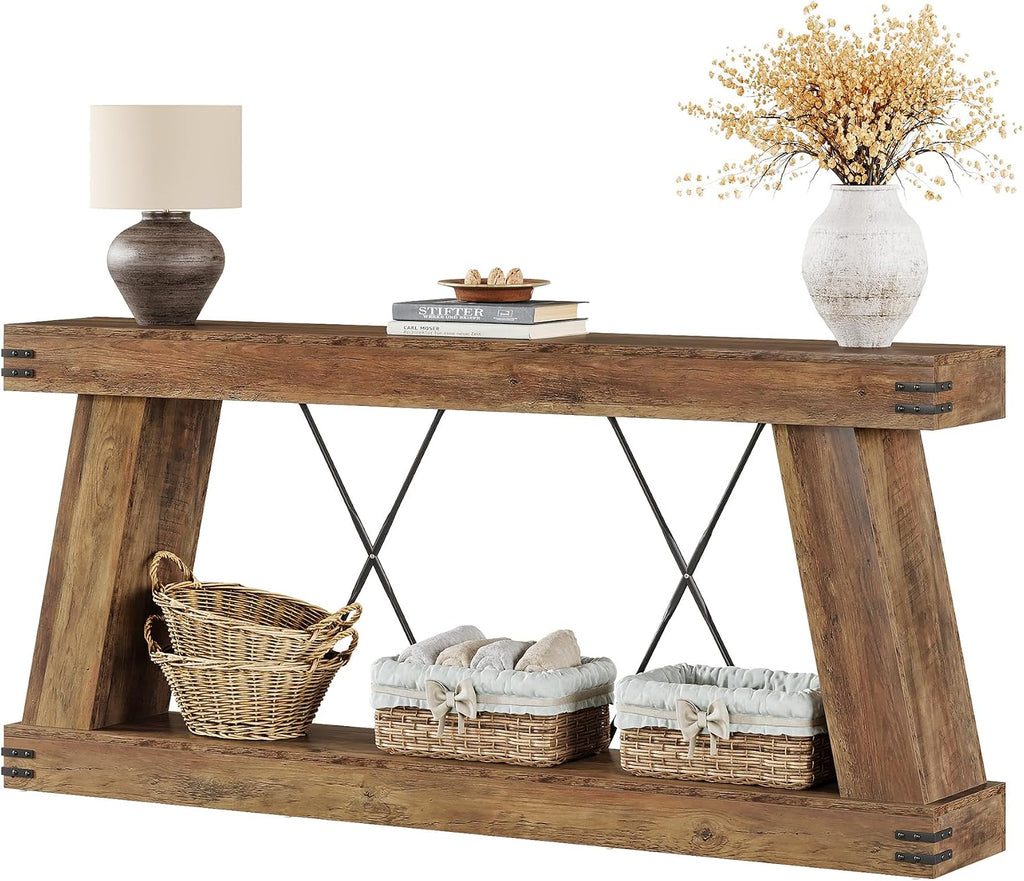 Tribesigns 70.9' Farmhouse Console Table, Long Sofa Table Behind Couch with Storage, Narrow Wooden Console Station, Industrial Rustic Entryway Furniture for Hallway, Entry, Living Room, Brown