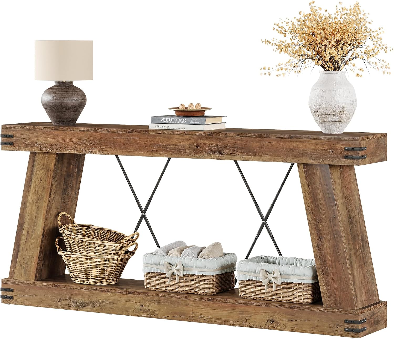 Tribesigns 70.9' Farmhouse Console Table, Long Sofa Table Behind Couch with Storage, Narrow Wooden Console Station, Industrial Rustic Entryway Furniture for Hallway, Entry, Living Room, Brown