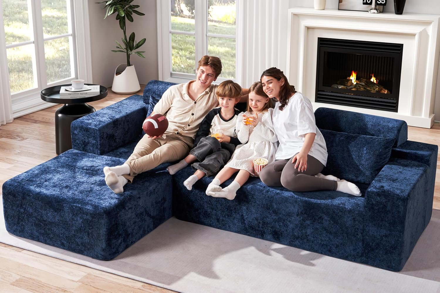 Homguava Modular Sectional Couches for Living Room,105' Cloud Couch with L-Shape Chaise,Comfy Sofa Living Room Couch with Deep Seat,No Assembly L Couch,Luxury Distressed Velvet(Blue,L)