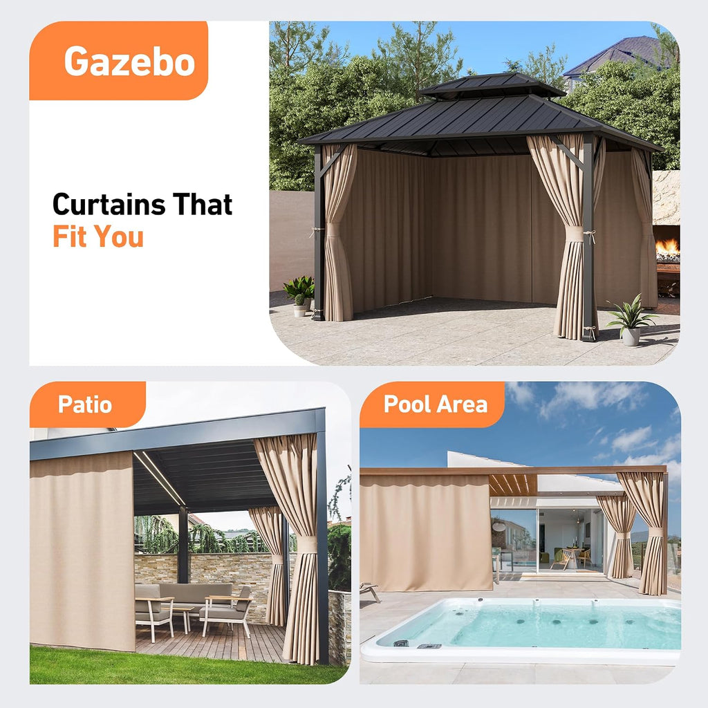 Modern Shade Yard-Dyed Gazebo Curtains Replacement Universal 4-Panel Sidewalls 10' x 12', Outdoor Gazebo Privacy Curtains with Zipper, Replacement for Outdoor, Patio and Backyard (Curtain Only)