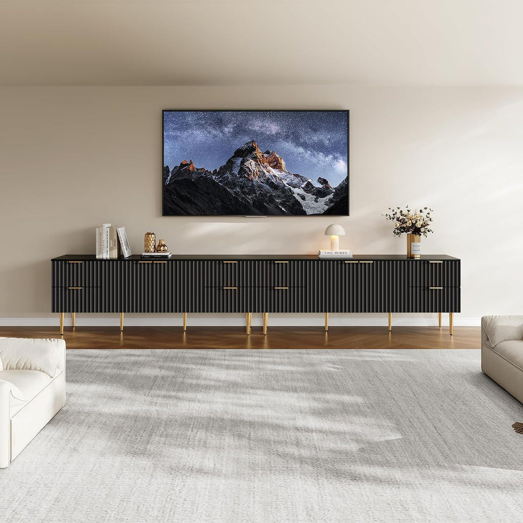 SICOTAS TV Stand for 55/60/65/70 Inch TV - 62 Inch TV Stands for Living Room Entertainment Center with 4 Drawers, Fluted Modern TV Media Console Television Cabinet for Bedroom (Black,1 Piece)