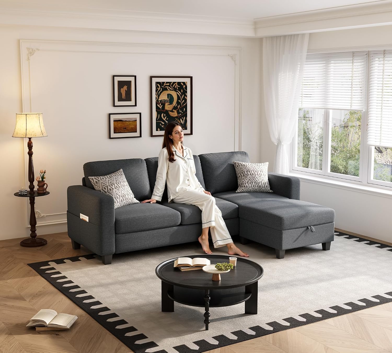 Youmumeub Sectional Couches for Living Room - Convertible Sofa and Storage Bench,79''Modern Corner Configuration,Suitable for Living Room, Apartment, Bedroom and Office-Dark Gray | Washable Covers, Reversible Chaise