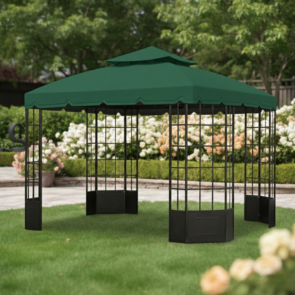 Garden Winds Reinforced RipLock 350 Replacement Canopy Top Cover Compatible with Bay Window 10' x 12' Gazebo Models L-GZ120PST-2, L-GZ120PST-2D - Green