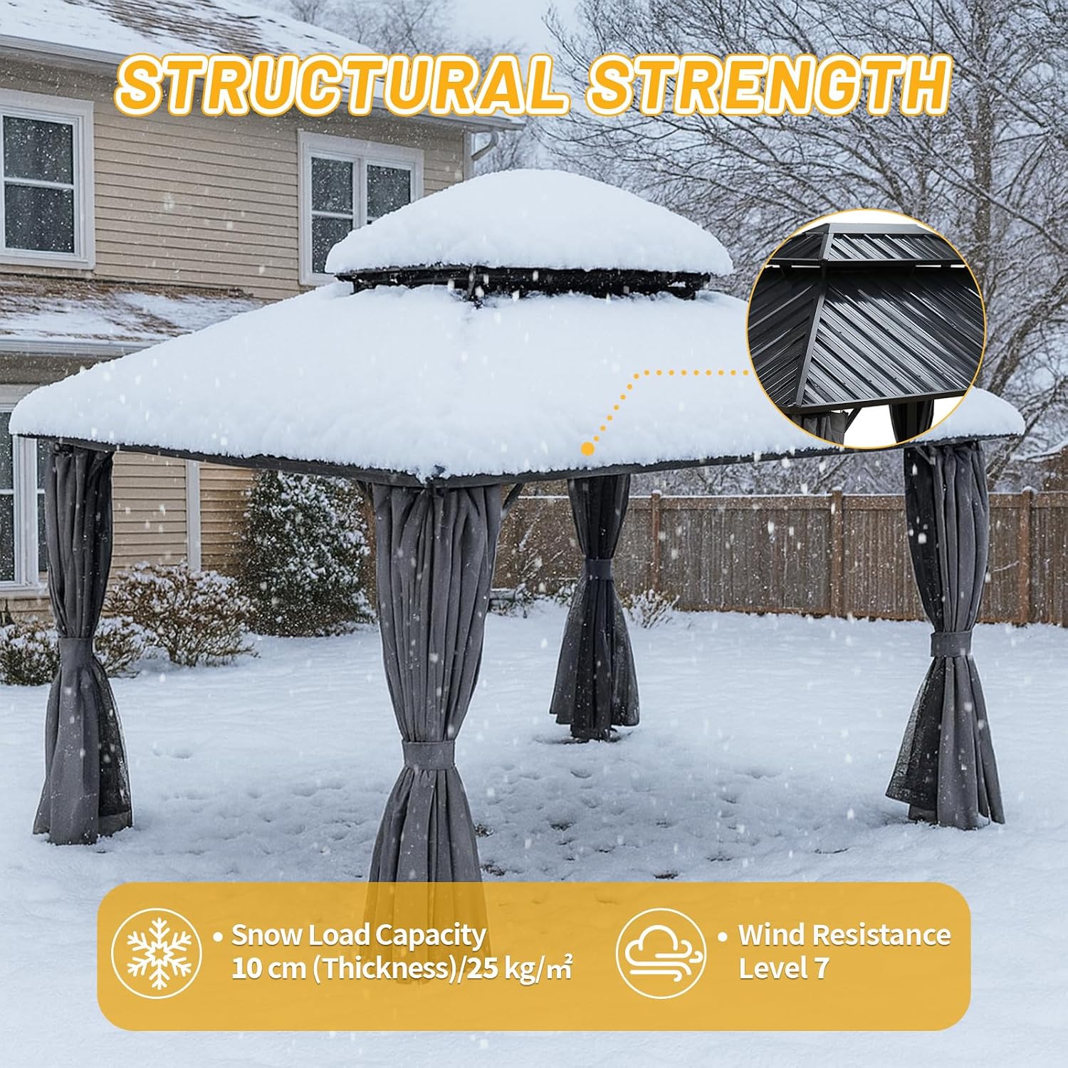 10x12 Hardtop Gazebo Outdoor Metal Gazebo with Double Roof & Netting Curtains - Heavy Duty Steel Pavilion for Patios, Waterproof & Snow Load Resistant