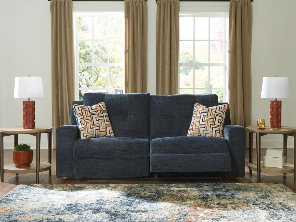 Signature Design by Ashley Danum Modern Manual Pull Tab Reclining Sofa with Tufed Back Cushion, Blue
