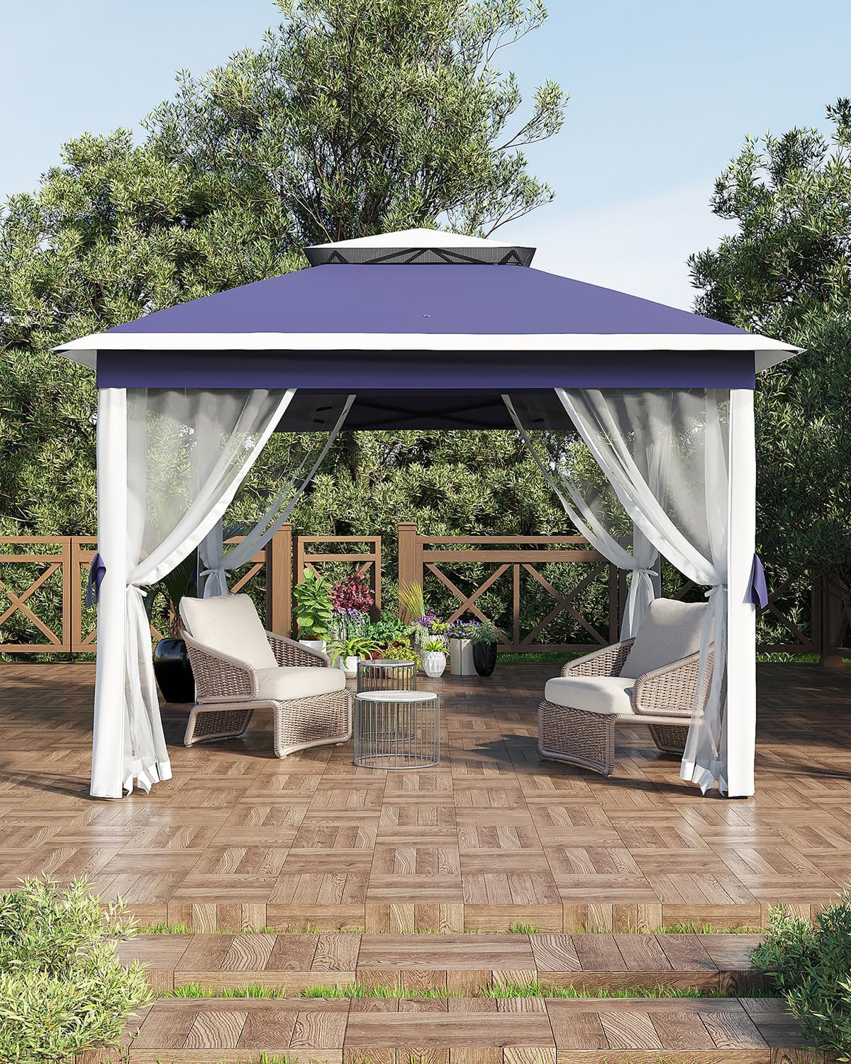 11x11ft Pop Up Gazebo Tent with Mosquito Netting, Outdoor Canopy Shelter Easy Setup, Water & UV Resistant - Navy