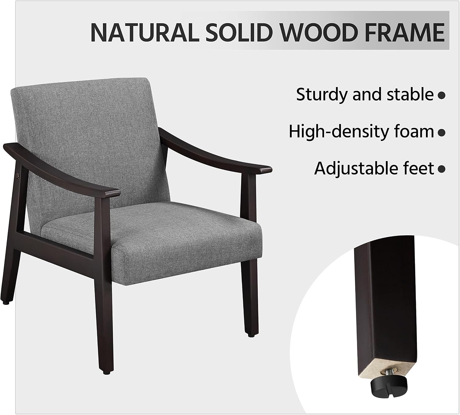 Yaheetech Leisure Chair with Solid Armrest and Feet, Modern Mid-Century Accent Chair, Linen Fabric Side Sofa for Living Room Bedroom, 2pcs, Dark Gray