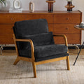 Karl home Mid Century Modern Accent Chair with Lumbar Pillow & Oak Arms – Plush Chenille Living Room Chair for Bedroom, Lounge (Black)