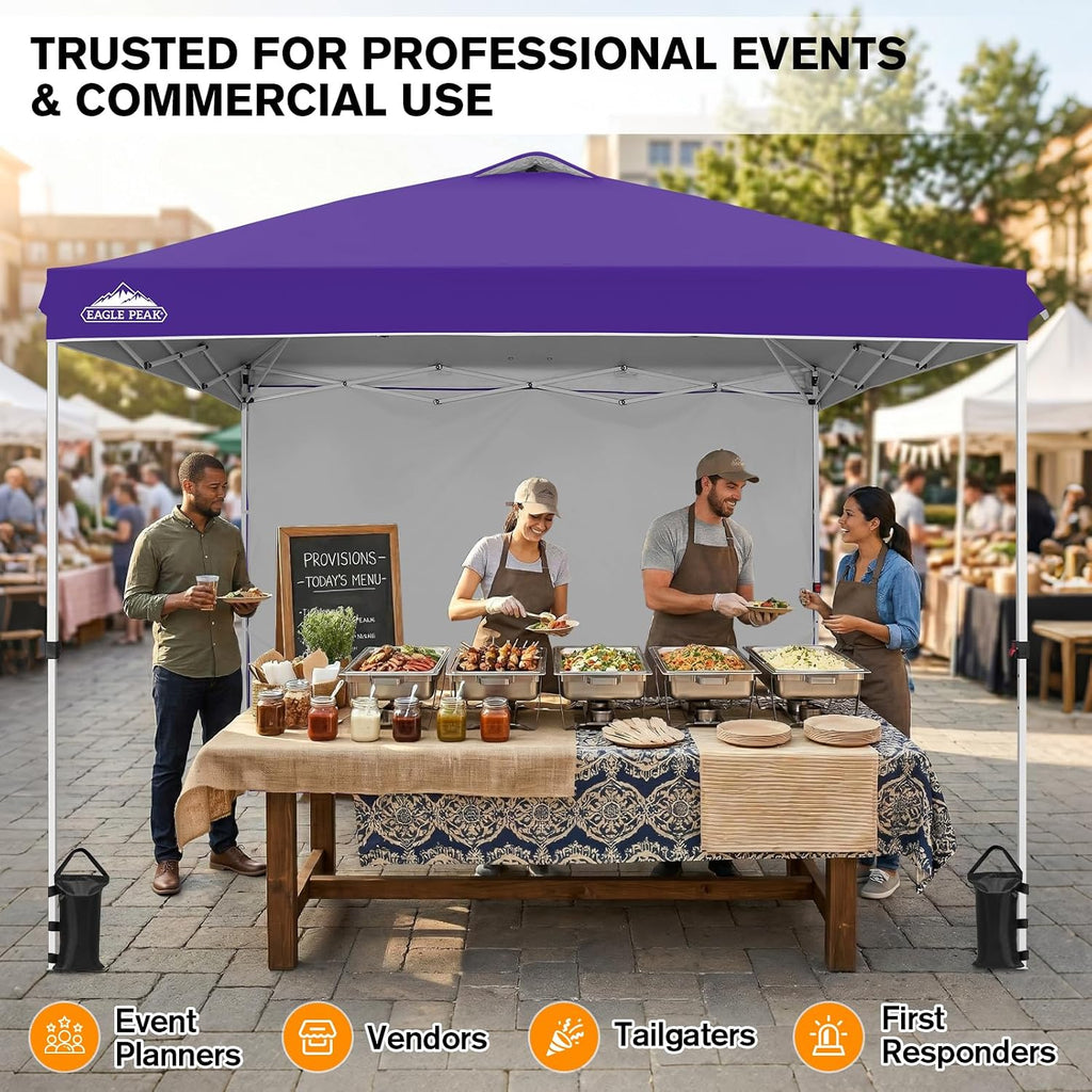 EAGLE PEAK Commercial Canopy 10x10 Pop Up Canopy Tent with 1 Sidewall, Easy Setup Heavy Duty Instant Event Shelter for Vendors & Markets, Outdoor Sun Shade, Purple