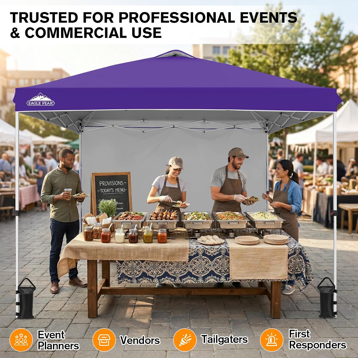 EAGLE PEAK Commercial Canopy 10x10 Pop Up Canopy Tent with 1 Sidewall, Easy Setup Heavy Duty Instant Event Shelter for Vendors & Markets, Outdoor Sun Shade, Purple
