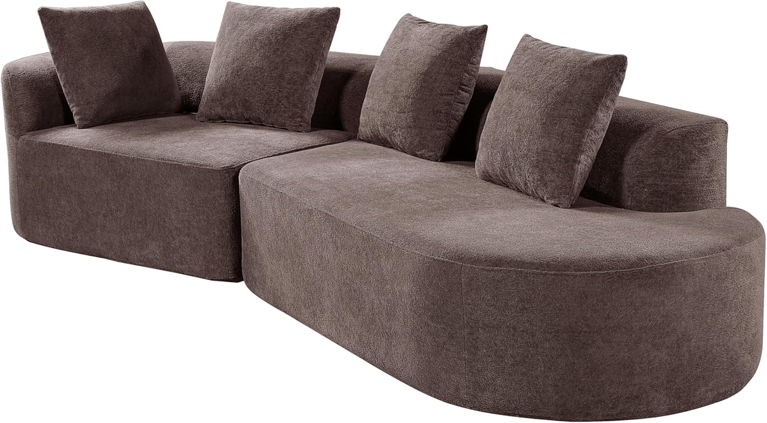 Merax 2-Piece 116' L-Shaped Modular Sectional Sofa Set, 4 Seat Fully Assembled Curved Upholstery Couch with High-Density Compressed Sponge, Chaise Lounge & 4 Pillows for Living Room, Brown