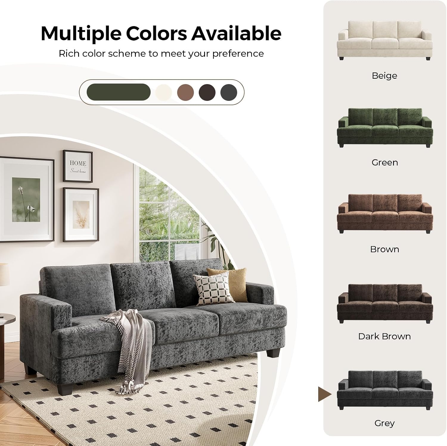 COPIAE 89 Inch Sofa with Extra Deep Seats Oversize,3 Seater Sofa for Living Room, Modern Couch and Sofa, Comfy Armrests and Seats and Backrests, Easy Installation,Chenille Fabric Gray