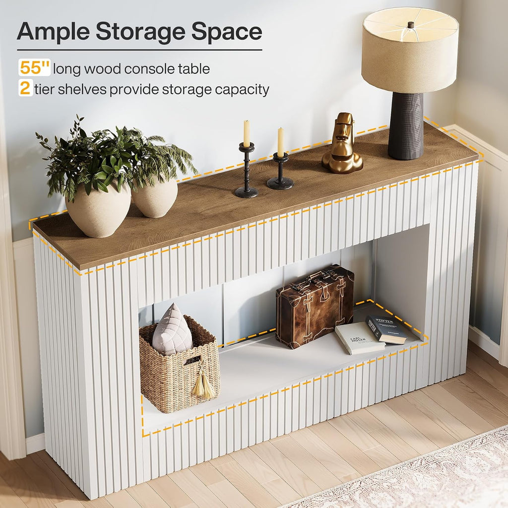 Tribesigns Modern Console Table, 55-Inch Wood Entryway Table with Storage, Narrow Long Sofa Table Behind Couch Table for Living Room, Foyer, Hallway, White