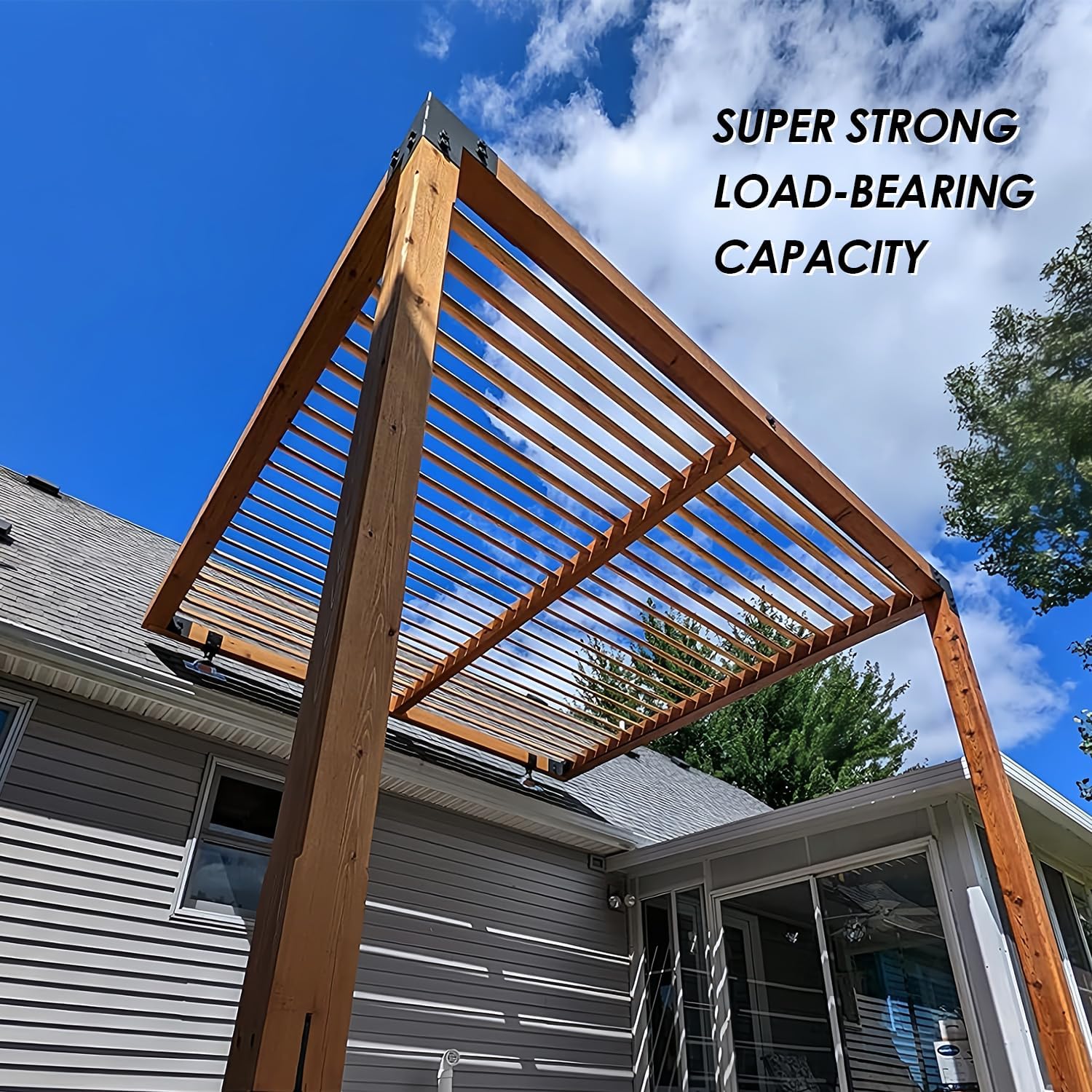 3 Pack 3.6' 304 Saddle Stainless Steel Roof Riser for Patio Pergola, Heavy-Duty 18-1/4 Inches High, Pergola Roofs Riser Beam Brackets, Adjustable Roof Riser Hardware, Black Finish (Stainless Steel)