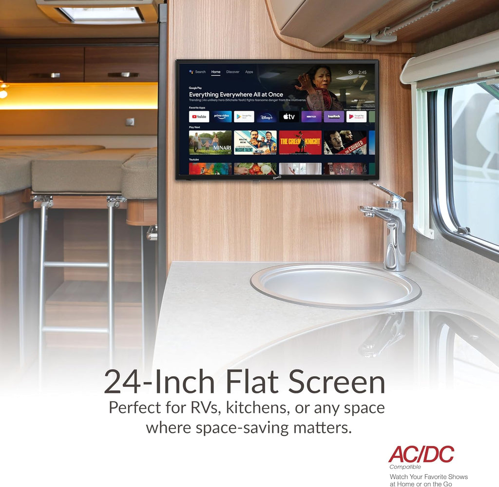 Supersonic SC-2450GTV-A 24-inch DLED Smart HDTV with Google Assistant, ATSC & NTSC System, HDMI USB Input, WiFi, 1080p Resolution, 16.7M Colors,60Hz Refresh Rate, Bluetooth, AC/DC Compatible