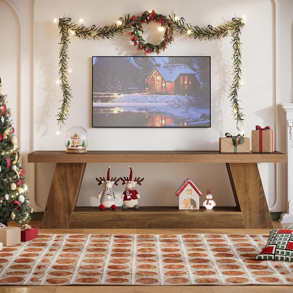 Tribesigns 63' TV Stand for 55/60/65/75-Inch TVs, Rustic Extra Long Media TV Console with Storage Shelve, Entertainment Center Television Stand for Living Room, Bedroom (Brown)