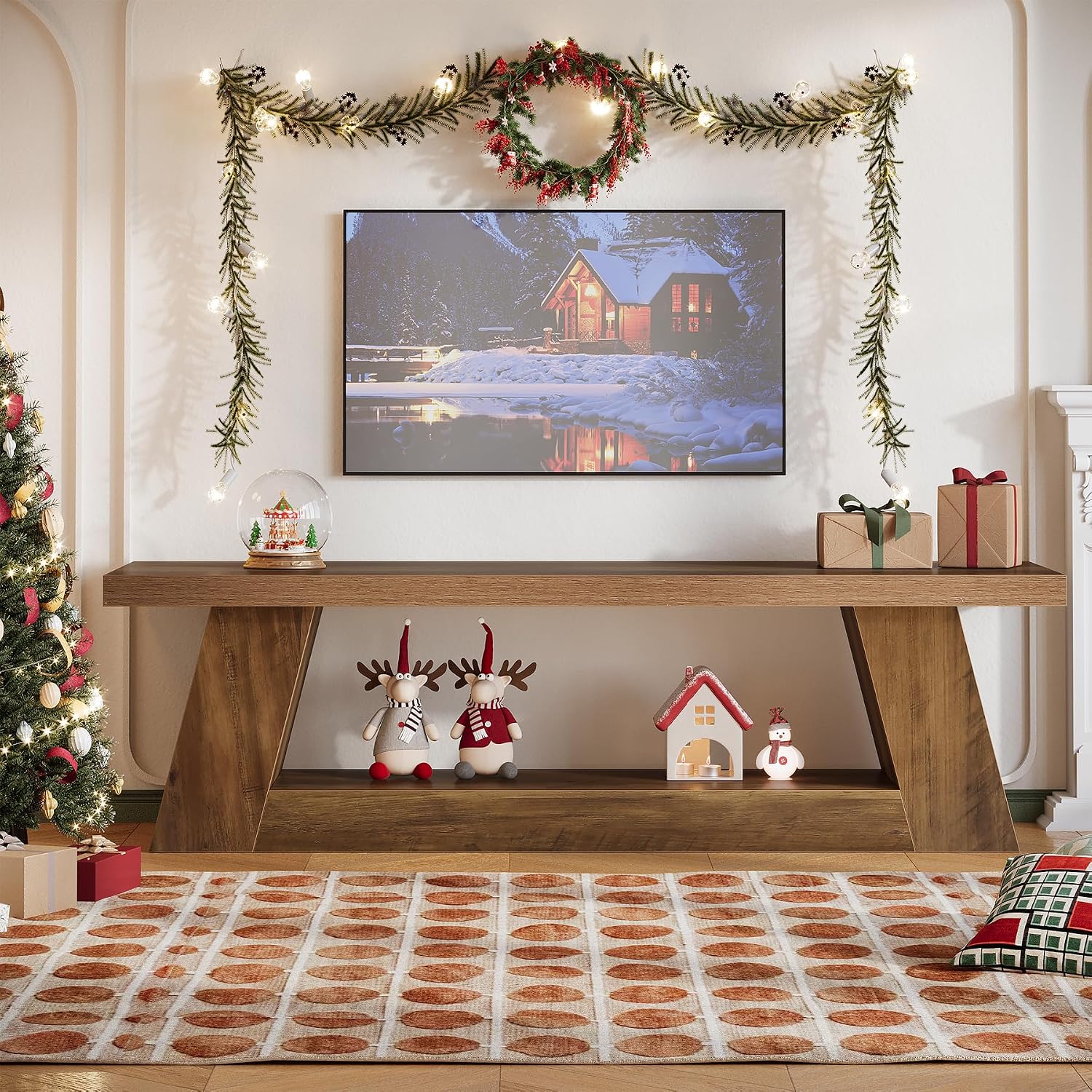 Tribesigns 63' TV Stand for 55/60/65/75-Inch TVs, Rustic Extra Long Media TV Console with Storage Shelve, Entertainment Center Television Stand for Living Room, Bedroom (Brown)