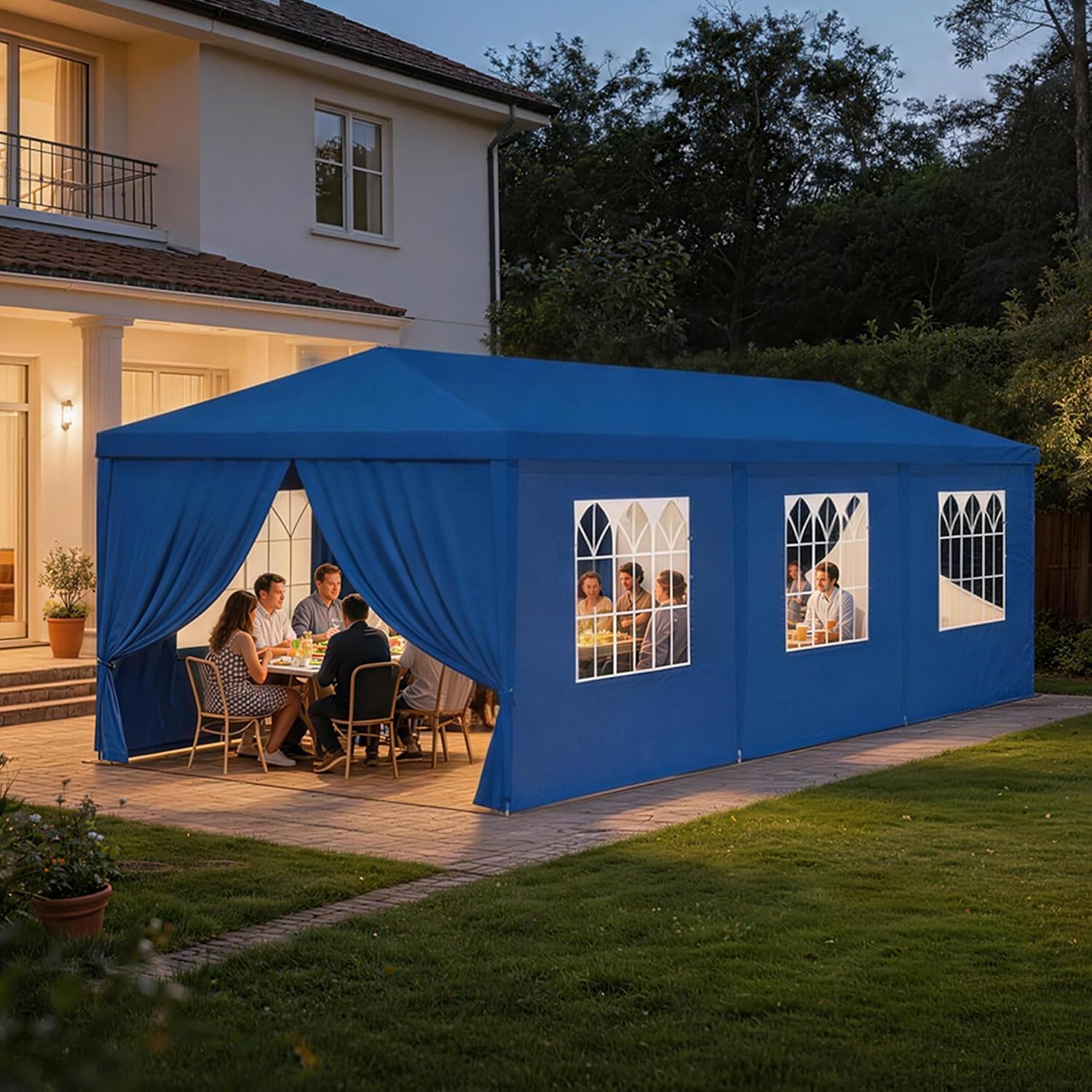 10x30 Party Tent Heavy Duty Outdoor Canopy Tents for Parties with 8 Removable Sidewalls Outside Large Gazebo Shelter Carpas para Fiestas for Backyard Patio Events Wedding BBQ, Blue