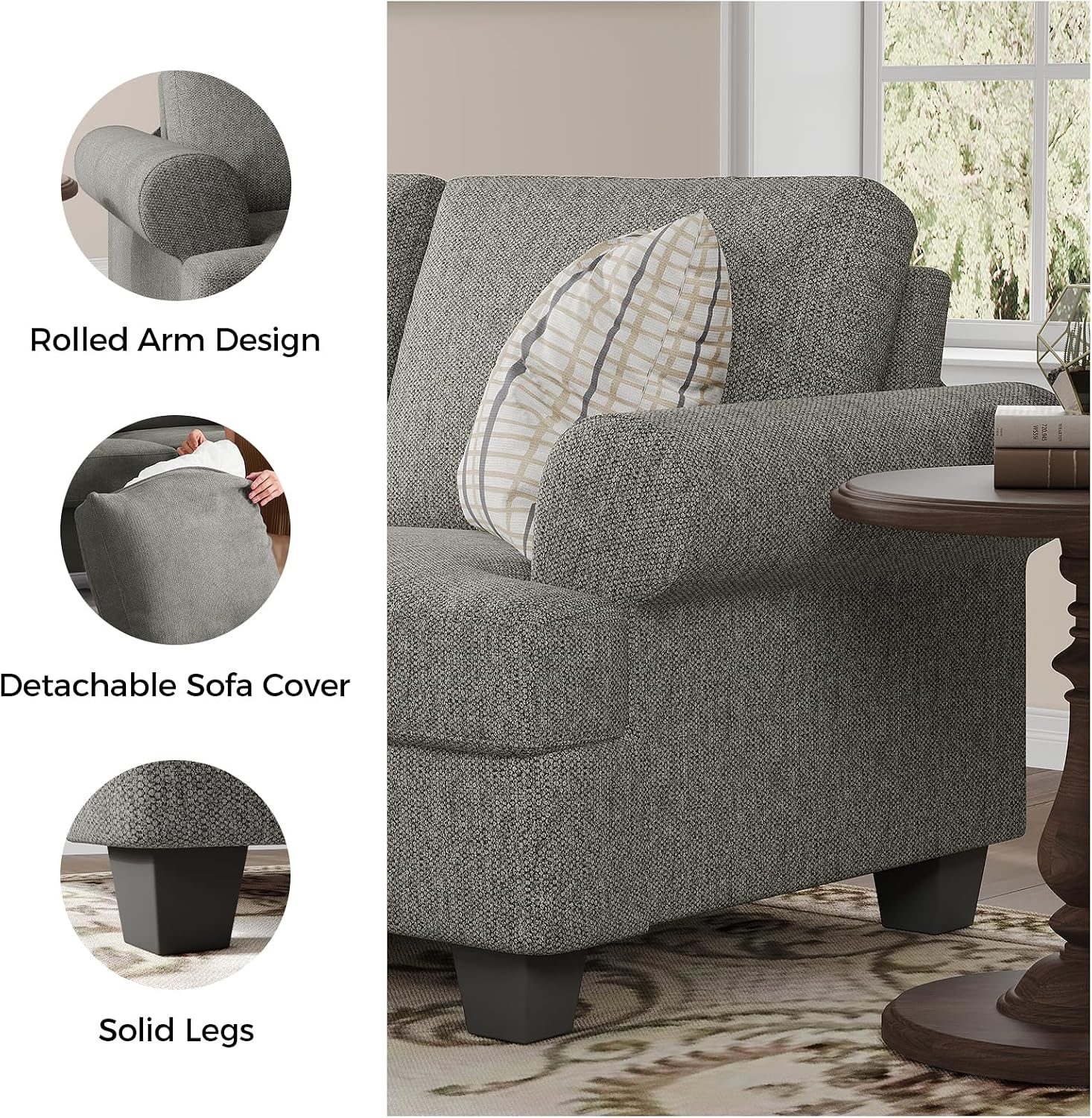 COPIAE 91 Inch Lawson Sofa with Extra Deep Seats Oversize, Mid-Century 3-Seat Sofa Couch, for Living Room, Apartment, Lounge, Light Gray