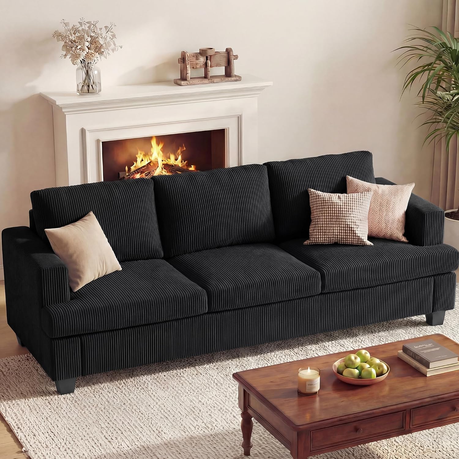 Apicizon 89' Dark Grey Couch for Living Room, Comfy Clound Couch 3 Seater Sofa, Dark Grey Modern Sofa with Removerable Cover for Bedroom, Corduroy