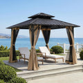 10' x 10' Hardtop Gazebo, Aluminum Frame Outdoor Patio Gazebos with Netting and Curtains, Outdoor Gazebo Canopy, Patio Pergola with Double Steel Roofs for Backyard, Patio, Deck, Sandstone